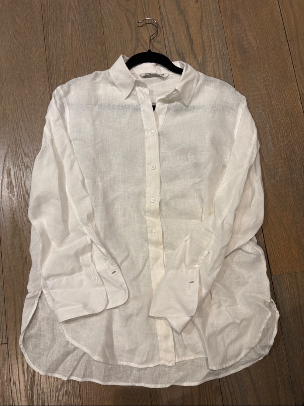 Zara Oversized Classic White Linen Button-Up Shirt XS